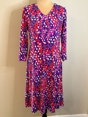 Bob Mackie midi dress pink purple with white polka dots SZ SM